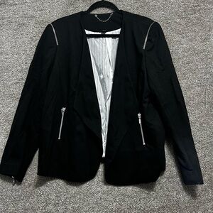 Chicos Woman’s Black Open Front Waterfall Blazer Zippers Rayon Blend Sz 3 XL 16